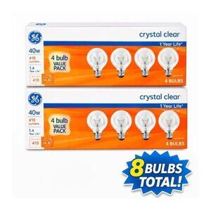 GE Crystal Clear 40 WATT Globe Light Bulbs